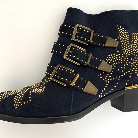 Chloe Susanna Ankle Boots Studded Suede Black Gold Size 10 - Picture 5 of 5